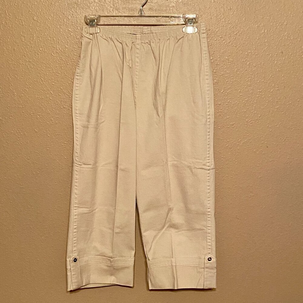 DENIM 24/7 Tan Capri's and Blue Jean Capri's Cuffed w/button Decor Size (12W) - Picture 2 of 14